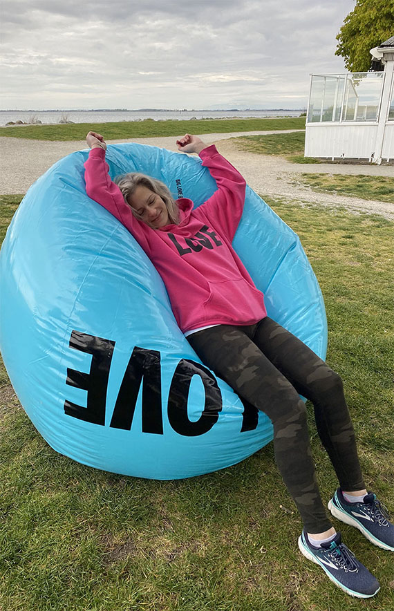 Photo: Allison relaxing into her Love Ball in Crescent Beach, BC. Canada