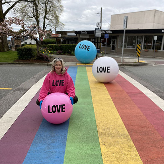 Photo: Allison at the Five Corners Rainbow Crossing in White Rock, BC. Canada